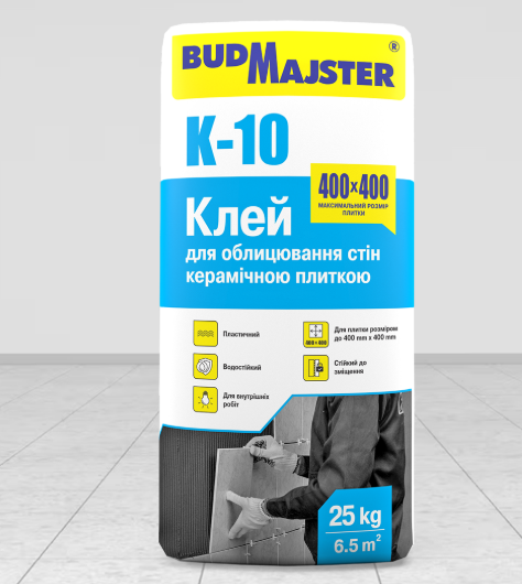 K-10 Клей для облицювання стін керамічною плиткою 25 кг BUDMAJSTER